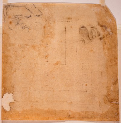 Perspectiefstudies en banier door Michelangelo (after) Buonarroti