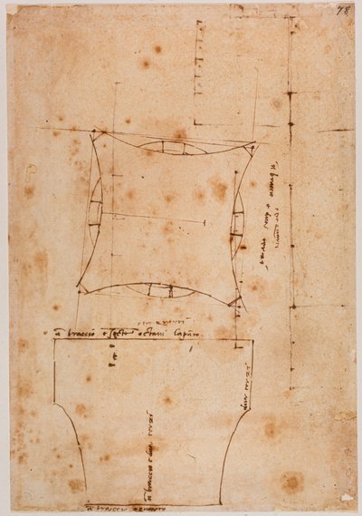Plattegrond en opstand van een kapiteel, 16e eeuw door Michelangelo (after) Buonarroti
