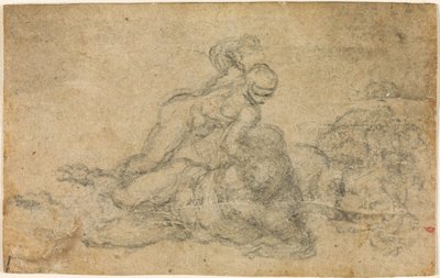 Michelangelo - David en Goliath. Verso gelijnde architectuurstudies, ca. 1550-1556, I, 32a door Michelangelo