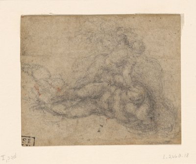 Michelangelo - David en Goliath. Verso gelijnde architectuurstudies, ca. 1550-1556, I, 32d door Michelangelo