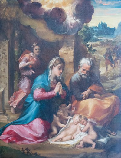 De geboorte en de aankondiging aan de herders door Michelangelo Anselmi