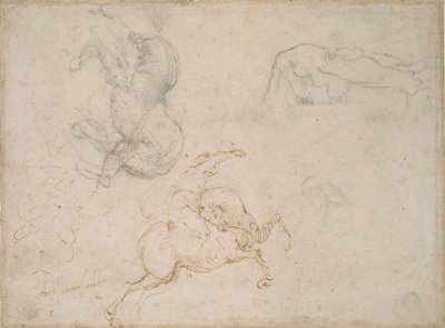 Een Ruiter die aanvalt en andere Studies, 16e eeuw door Michelangelo Buonarroti