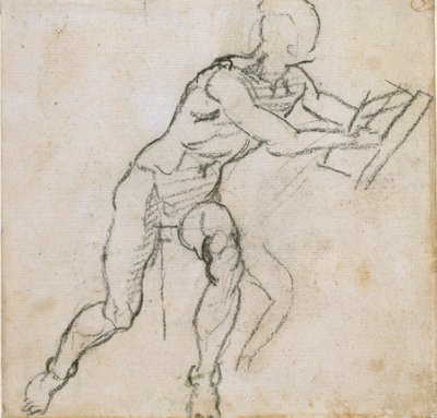 Een Naakte Zittende Man, ca. 1490-1560 door Michelangelo Buonarroti
