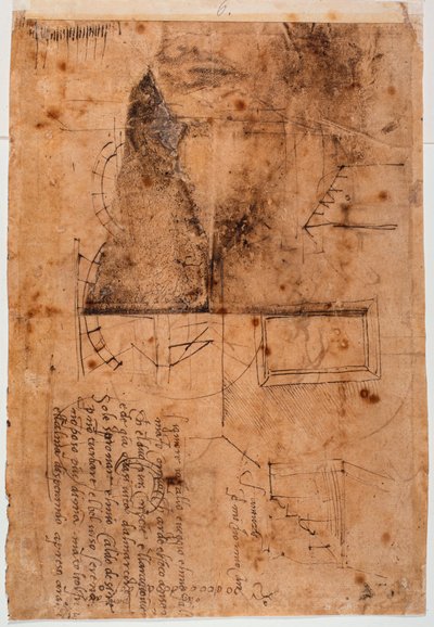 Autograaf architecturale studies en poëtische fragmenten door Michelangelo Buonarroti