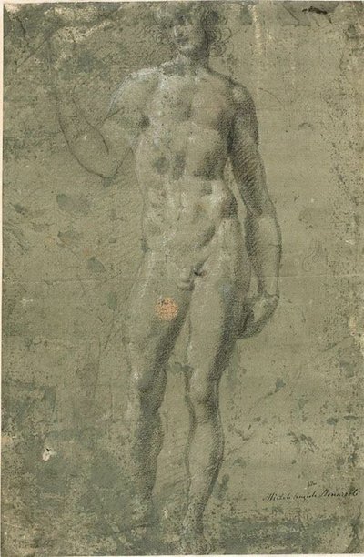 Bacchus (recto); Architecturale Schetsen (verso) door Michelangelo Buonarroti