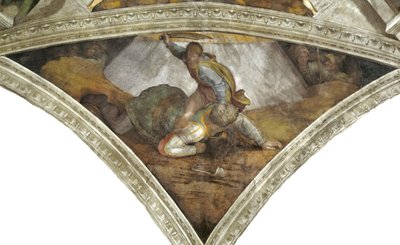 David en Goliath Sixtijnse Kapel plafond in het Vaticaan, 1508-1512 door Michelangelo Buonarroti