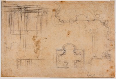 Plattegrond en architectonische verhogingen van de Sforza-kapel door Michelangelo Buonarroti