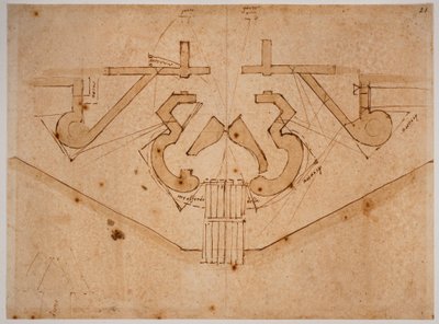 Fortificatieontwerp voor een poort door Michelangelo Buonarroti