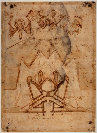 Vestingen voor de Porta al Prato, figuurschets door Michelangelo Buonarroti