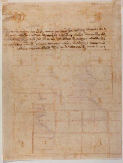 Fragmentarisch plan van het klooster van San Lorenzo, handgeschreven inscripties door Michelangelo Buonarroti