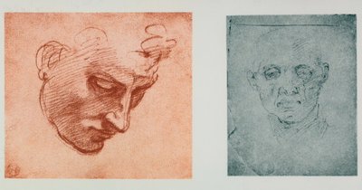 Vooraanzicht van een gezicht en een in profiel door Michelangelo Buonarroti