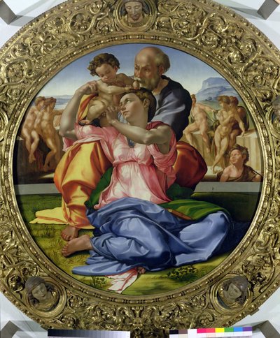 Heilige Familie met Sint Jan (Doni Tondo) 1504-05 door Michelangelo Buonarroti