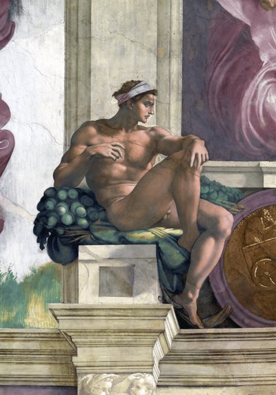 Ignudo (Sixtijnse Kapel plafond in het Vaticaan) door Michelangelo Buonarroti