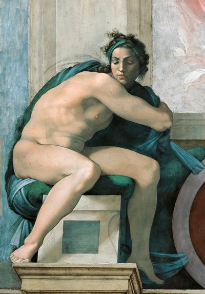 Ignudo Sixtijnse Kapel plafond in het Vaticaan, 1508-1512 door Michelangelo Buonarroti