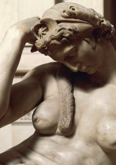 Italië, Florence, Nieuwe Sacristie in Medici-kapel van Basiliek van San Lorenzo in Florence, Nacht (detail) door Michelangelo Buonarroti