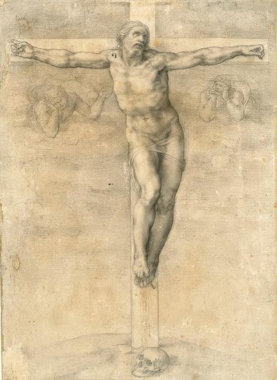 Kruisiging met twee engelen door Michelangelo Buonarroti