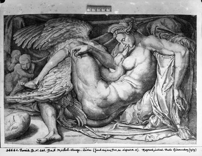 Leda, gegraveerd door Jacobus Bos door Michelangelo Buonarroti