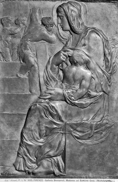 Madonna en Kind met de Madonna della Scala door Michelangelo Buonarroti