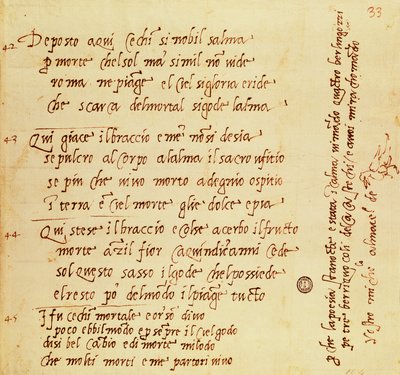 Manuscript van gedicht door Michelangelo Buonarroti door Michelangelo Buonarroti