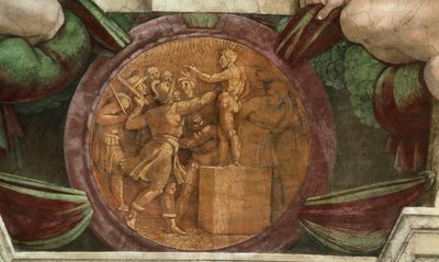Medaille vertegenwoordigt de Vernietiging van het Standbeeld van de God Baal..., 1508-1512 door Michelangelo Buonarroti