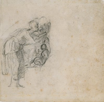 Pagina uit een schetsboek: Een vrouw in zwart, ca. 1490-1560 door Michelangelo Buonarroti