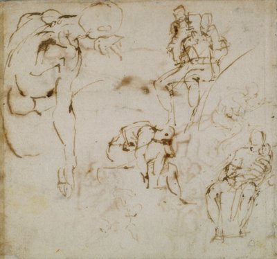 Pagina uit een schetsboek, ca. 1490-1560 door Michelangelo Buonarroti