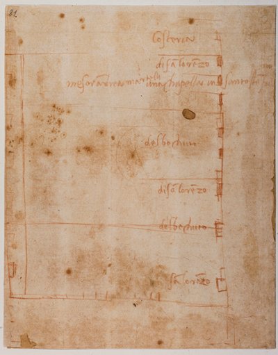 Plattegrond van eigendommen tussen plein en dorp San Lorenzo door Michelangelo Buonarroti