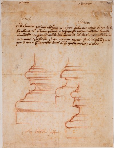 Zuilbases voor de Nieuwe Sacristie, handgeschreven inscripties door Michelangelo Buonarroti