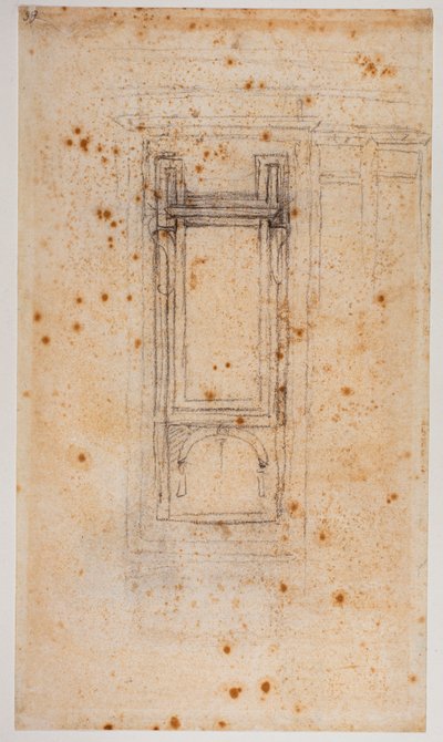 Ontwerp van een raam en studies voor de vestibule van de Laurenziana, 16e eeuw door Michelangelo Buonarroti