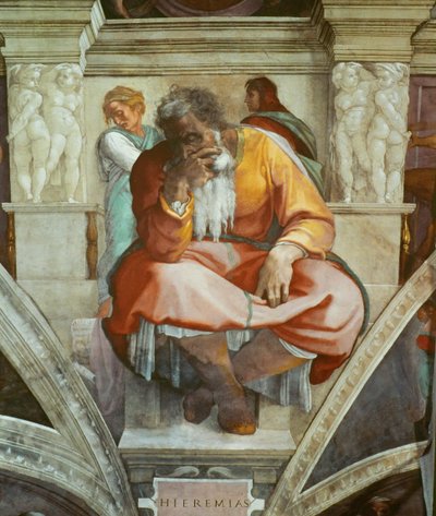 Profeten en Sibyllen: Jeremia Sixtijnse Kapel plafond in het Vaticaan, 1508-1512 door Michelangelo Buonarroti