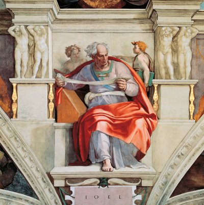 Profeten en Sibyllen: Joel Sixtijnse Kapel plafond in het Vaticaan, 1508-1512 door Michelangelo Buonarroti