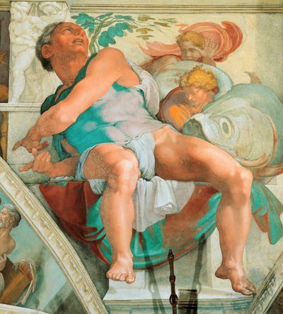 Profeten en Sibyllen: Jona Plafond van de Sixtijnse Kapel in het Vaticaan, 1508-1512 door Michelangelo Buonarroti