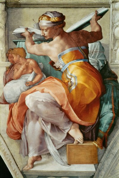 Profeten en Sibyllen: Libische Sibylle Sixtijnse Kapel plafond in het Vaticaan door Michelangelo Buonarroti