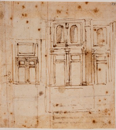 Wandvoorzichten voor de vestibule van de Laurenziana door Michelangelo Buonarroti
