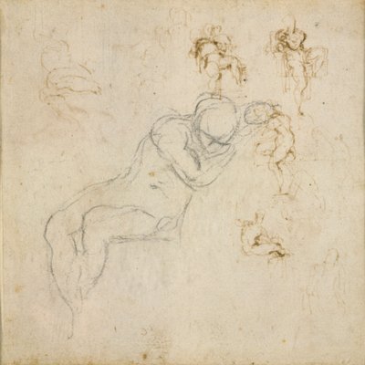 Recto: Acht figuurstudies. Verso: Figuurstudie door Michelangelo Buonarroti