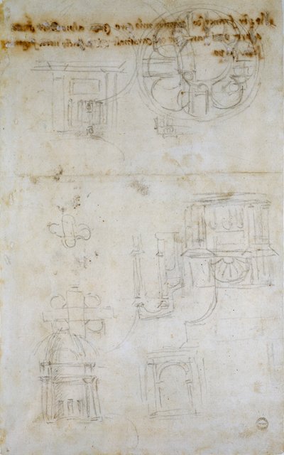 Schets met studies voor Sint-Pieter, ca. 1490-1560 door Michelangelo Buonarroti