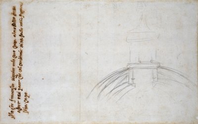 Schets van de verbinding van de lantaarn en koepel, en andere studies voor St. Pieter, ca. 1490-1560 door Michelangelo Buonarroti