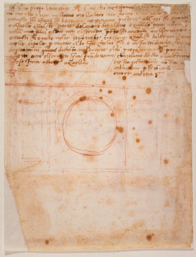Schetsen voor de trommel van de koepel van Santa Maria del Fiore en brief aan de kardinaal van Bibbiena door Michelangelo Buonarroti