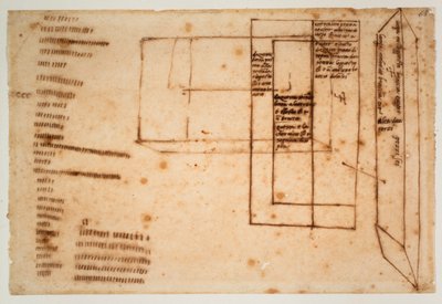 Schetsen van marmerblokken voor het graf van Julius II door Michelangelo Buonarroti