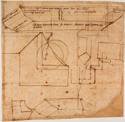 Schetsen van marmerblokken voor het graf van Julius II door Michelangelo Buonarroti