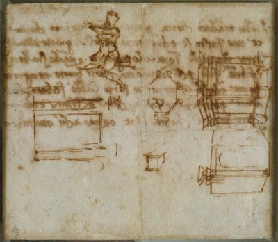 Lichte Schetsen van Architectuur en een kleine Figurenstudie, laat 15e-begin 16e eeuw door Michelangelo Buonarroti