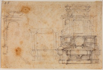 Studi da monumenti tombali per la Sagrestia Nuova door Michelangelo Buonarroti