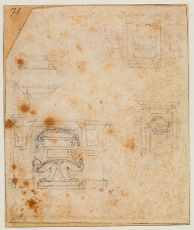 Studie van grafmonumenten voor de Nieuwe Sacristie door Michelangelo Buonarroti