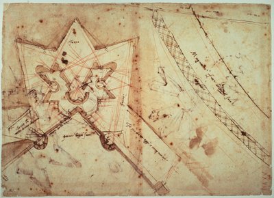 Studies voor het bolwerk van de Poort naar de Allerheiligenweide door Michelangelo Buonarroti