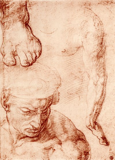Studies voor de figuur van de kruisdrager in het Laatste Oordeel, Sixtijnse Kapel, Rome, 1913 door Michelangelo Buonarroti