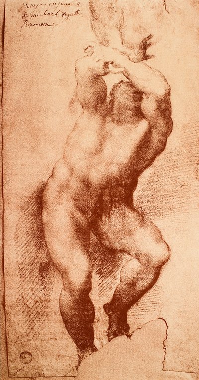 Studie voor een van de figuren van het Laatste Oordeel door Michelangelo Buonarroti