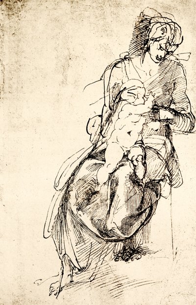 Studie voor het Madonna-beeld in de Medici-kapel in Florence door Michelangelo Buonarroti