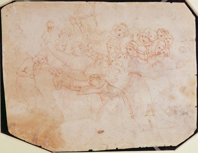 Studie voor de Slachting van de Onschuldigen (bruine inkt op papier) (recto) door Michelangelo Buonarroti
