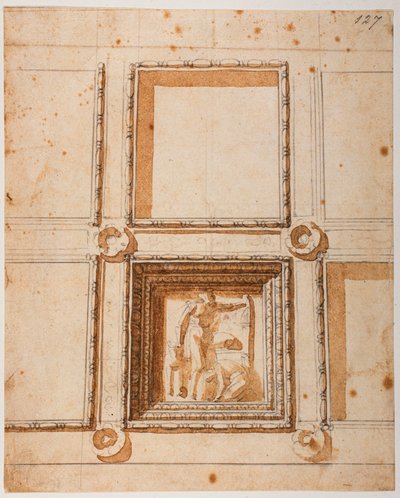 Studie voor de koepeldecoratie voor de Nieuwe Sacristie door Michelangelo Buonarroti