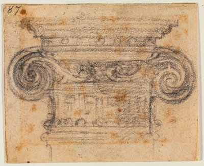 Studie van Ionisch kapiteel door Michelangelo Buonarroti